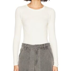 Agolde Leila White Ribbed Long Sleeve Bodysuit Size Small